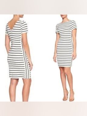 ✨5 For $25 Banana Republic White and Black Striped Midi Sheath Dress